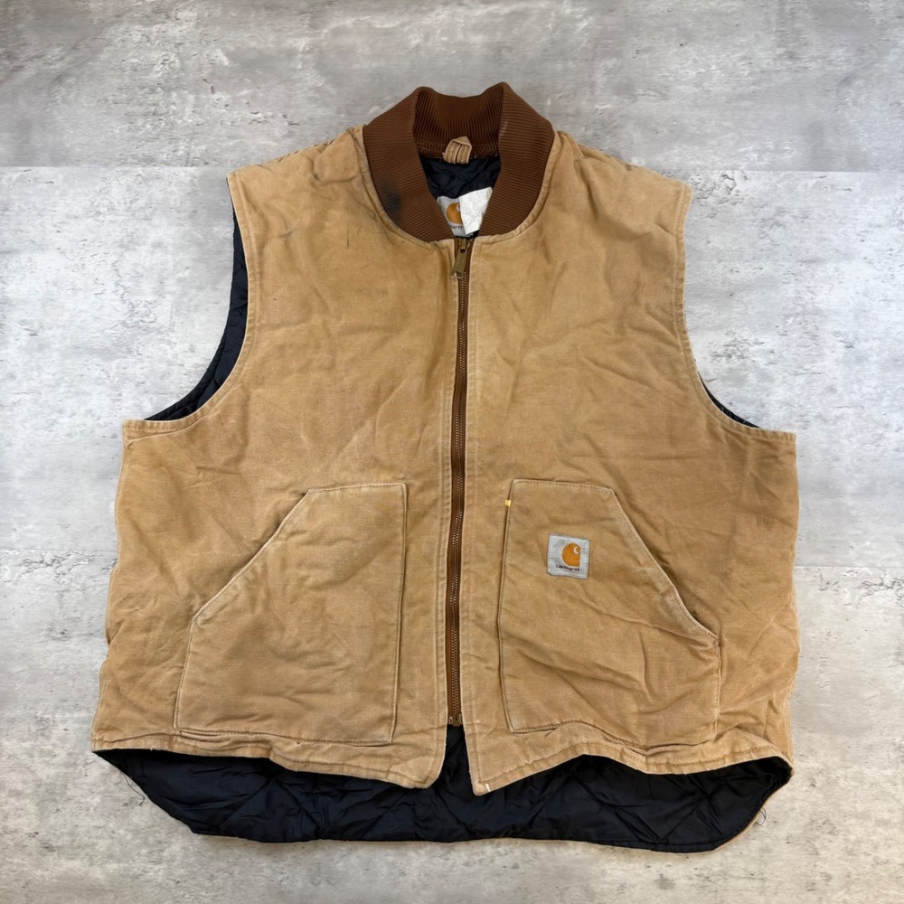 Carhartt V01 Vtg Arctic Quilt Lined Duck Vest Brown Mens 2XL Tall V01BRN